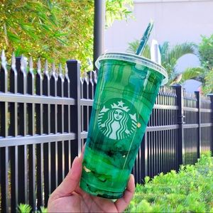 Starbucks 24oz reusable cup. Green hand painted